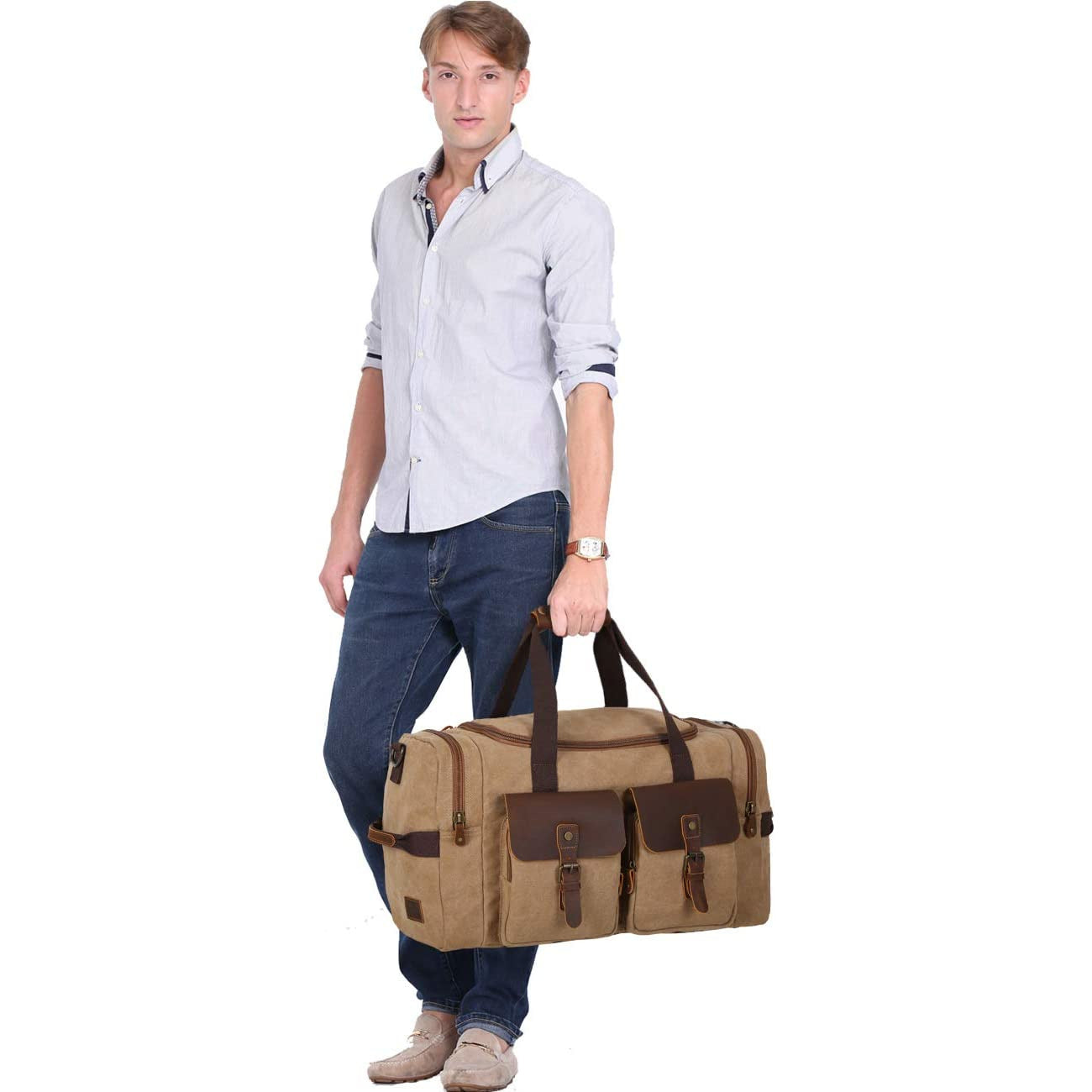 Canvas Cowhide Leather Weekender Travel Duffel Bag Leather Bags Gallery
