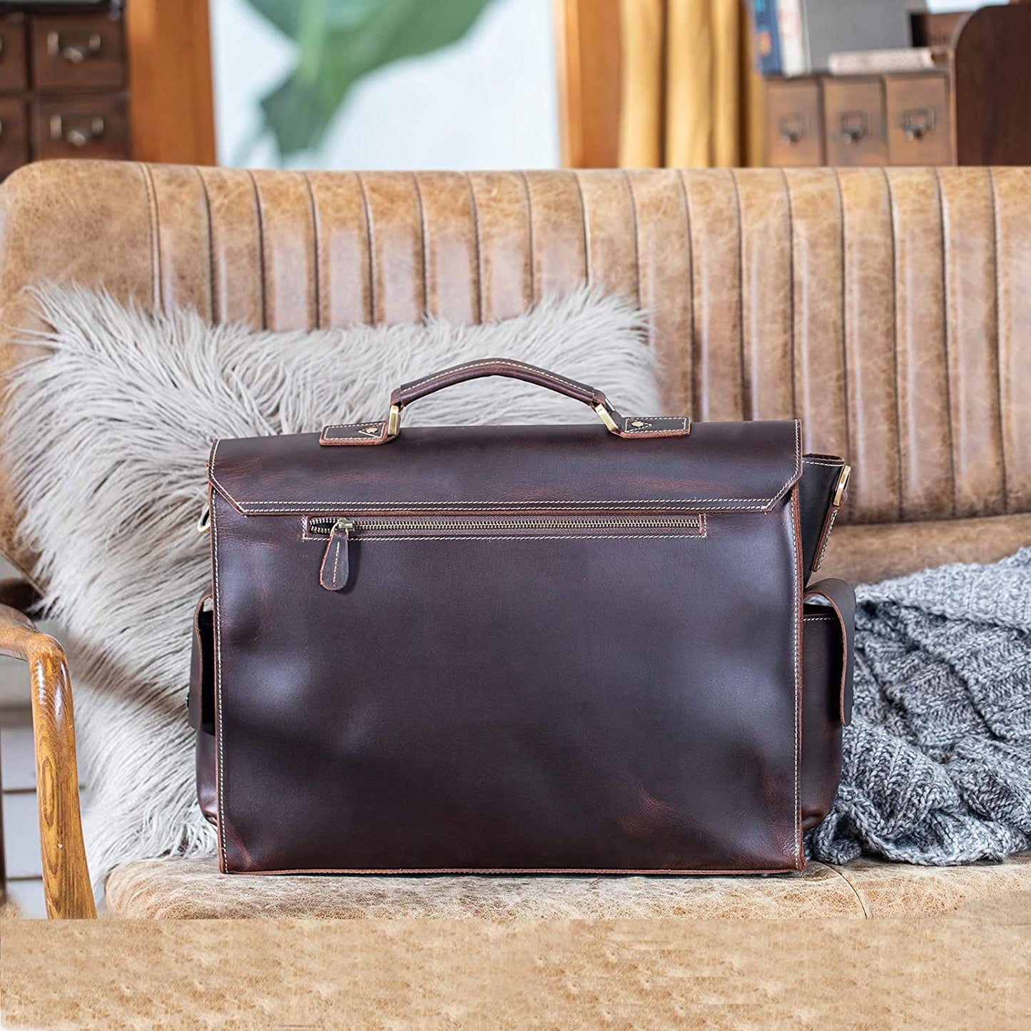 Full Grain Crazy Horse Leather Business Briefcase