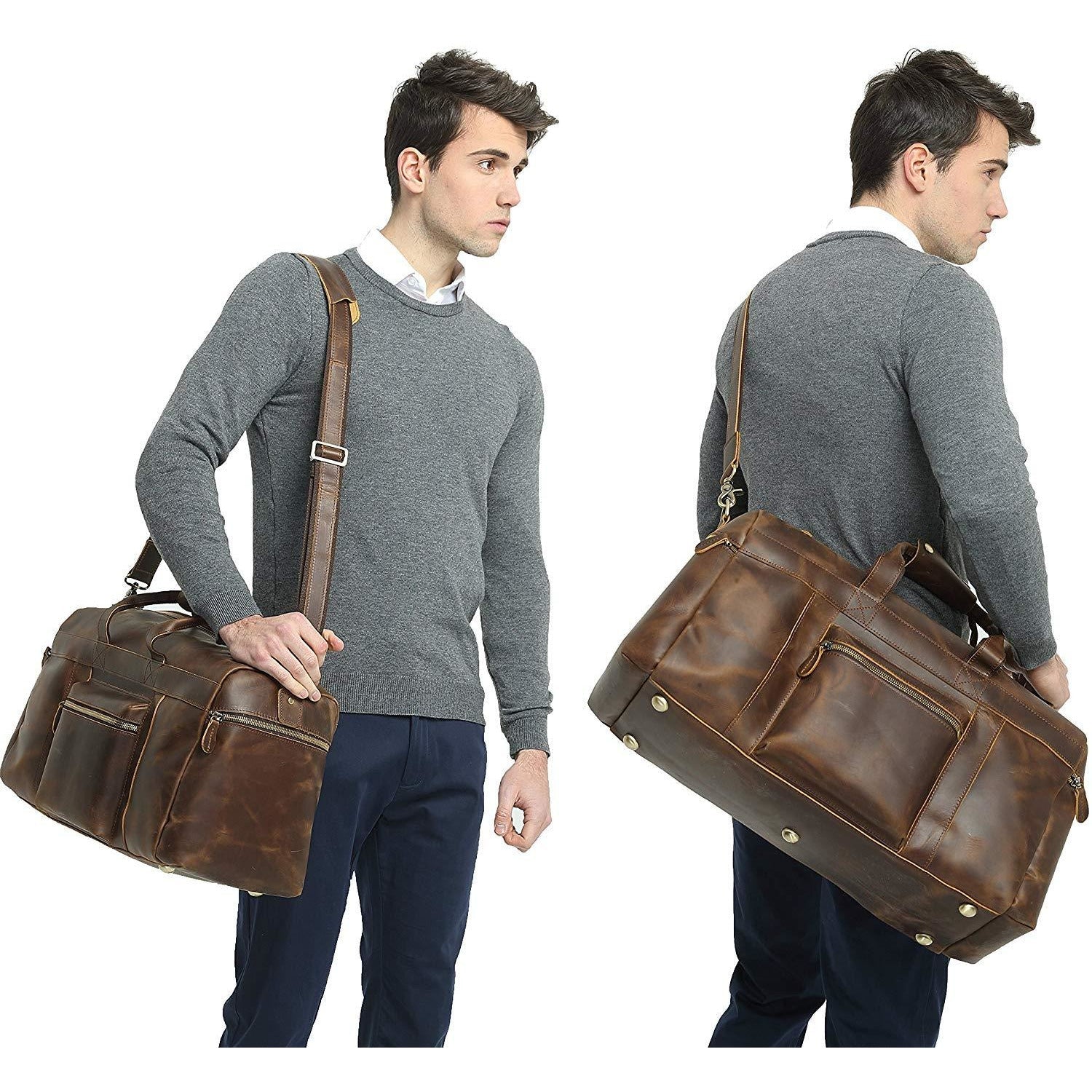 Full Grain Cowhide Leather Weekender Duffel Bag Overnight Luggage Leather Bags Gallery