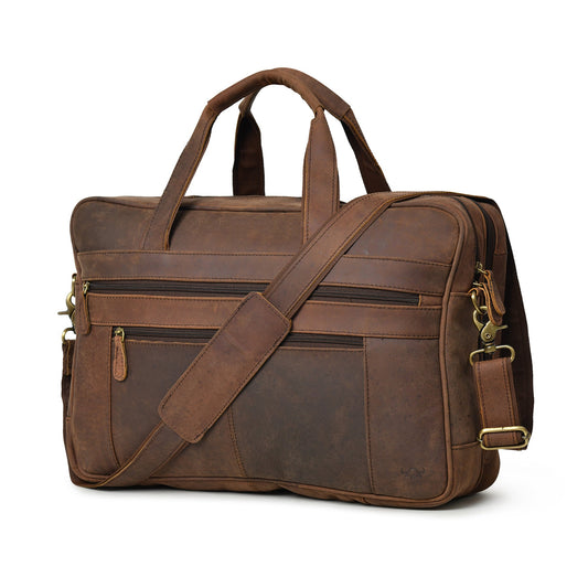 Classic Buffalo Leather Messenger Briefcase Bag