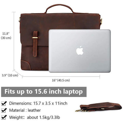 Full Grain Leather Laptop Office Briefcase