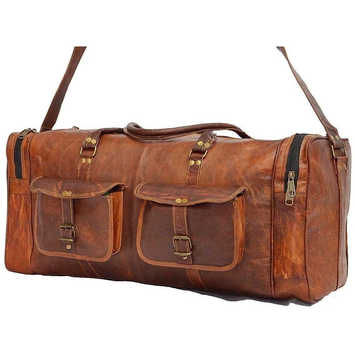 Large Handmade Vintage Leather Duffle Bag