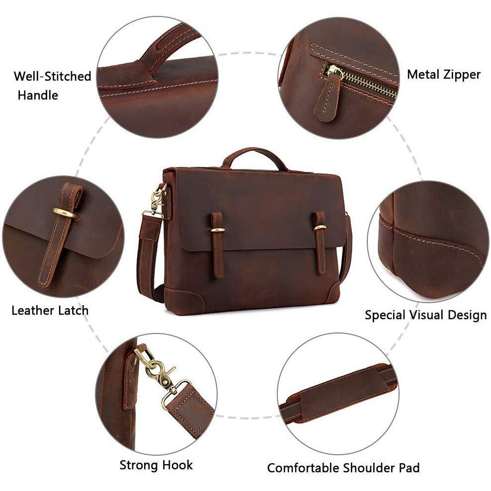 Full Grain Leather Laptop Office Briefcase