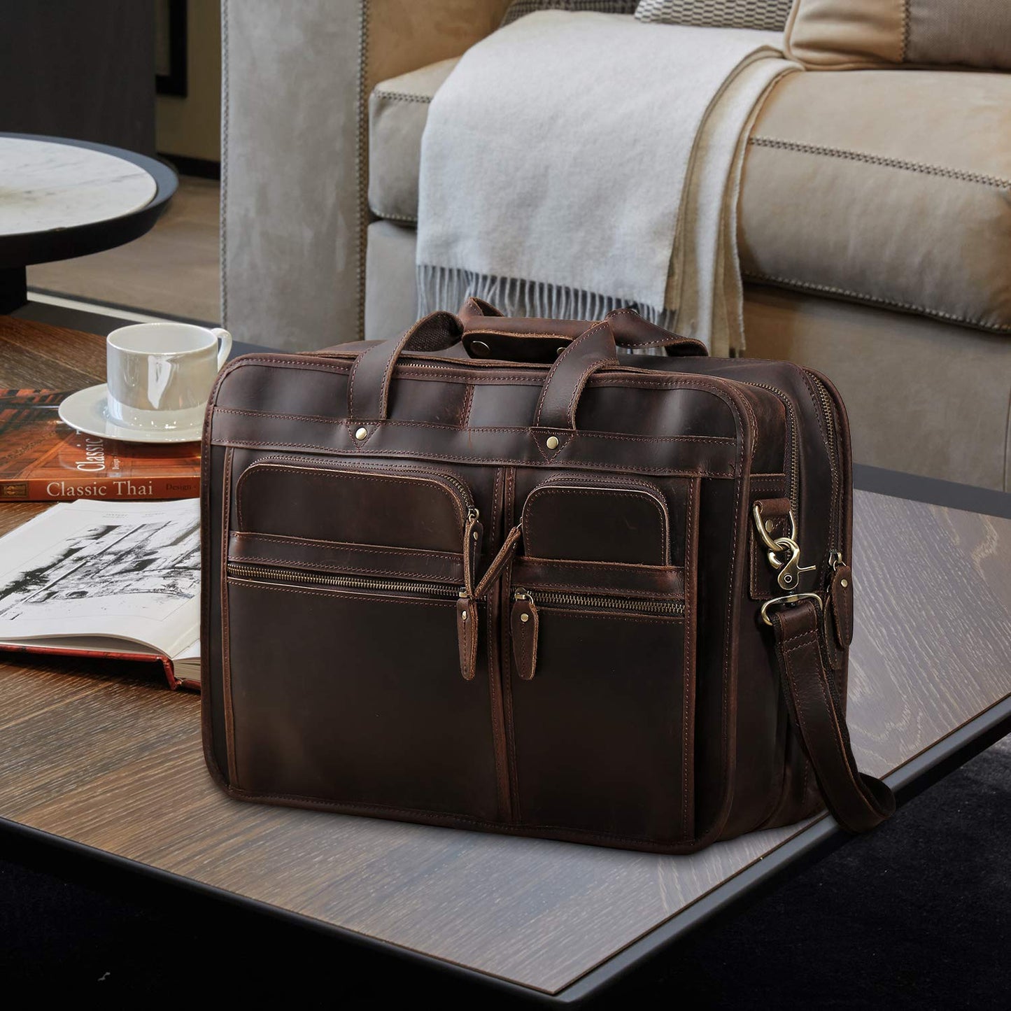 Large Vintage Travel Leather Briefcase
