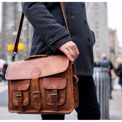 Top Grain Leather Saddle Briefcase Bag