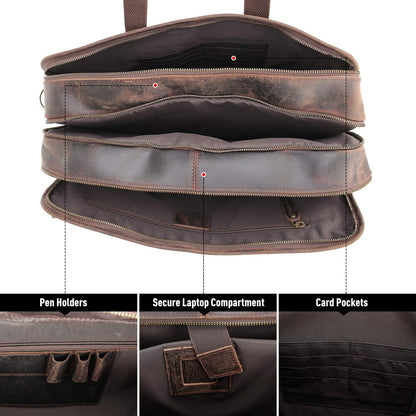 Large Vintage Travel Leather Briefcase