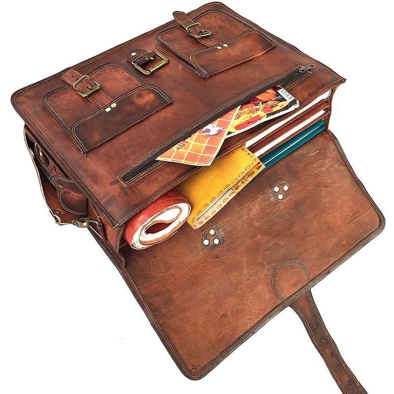 Top Grain Leather Saddle Briefcase Bag