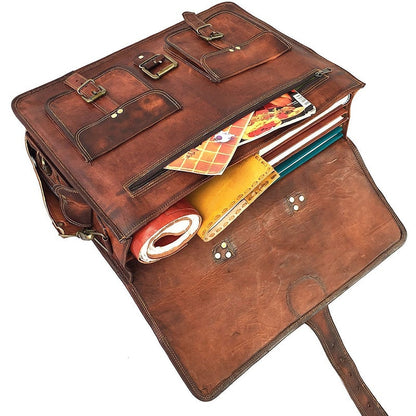Top Grain Leather Saddle Briefcase Bag
