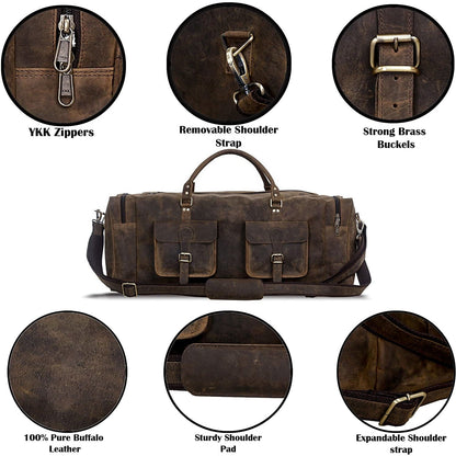 Full Grain Retro Buffalo Leather Duffle Bag