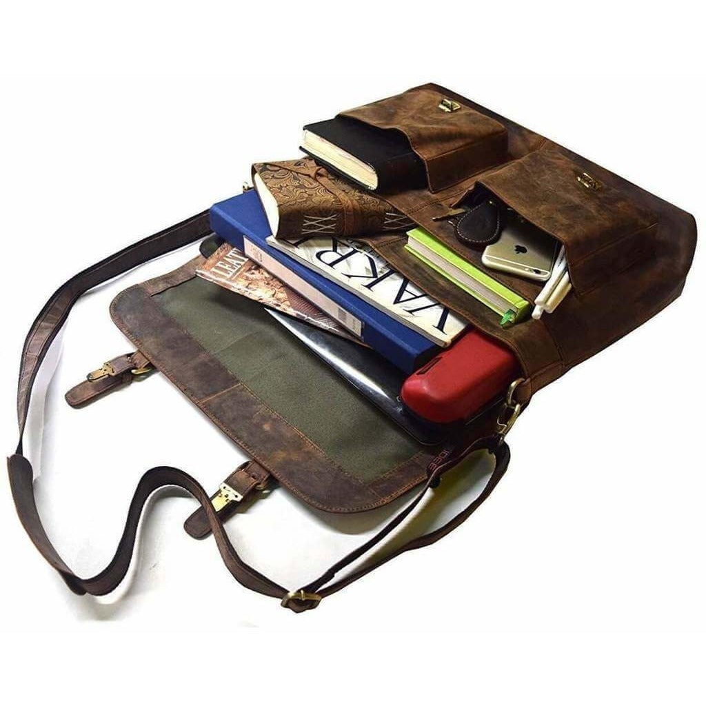 Retro Buffalo Hunter Leather Laptop Messenger Bag