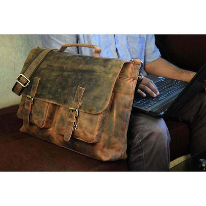 Retro Buffalo Hunter Leather Laptop Messenger Bag
