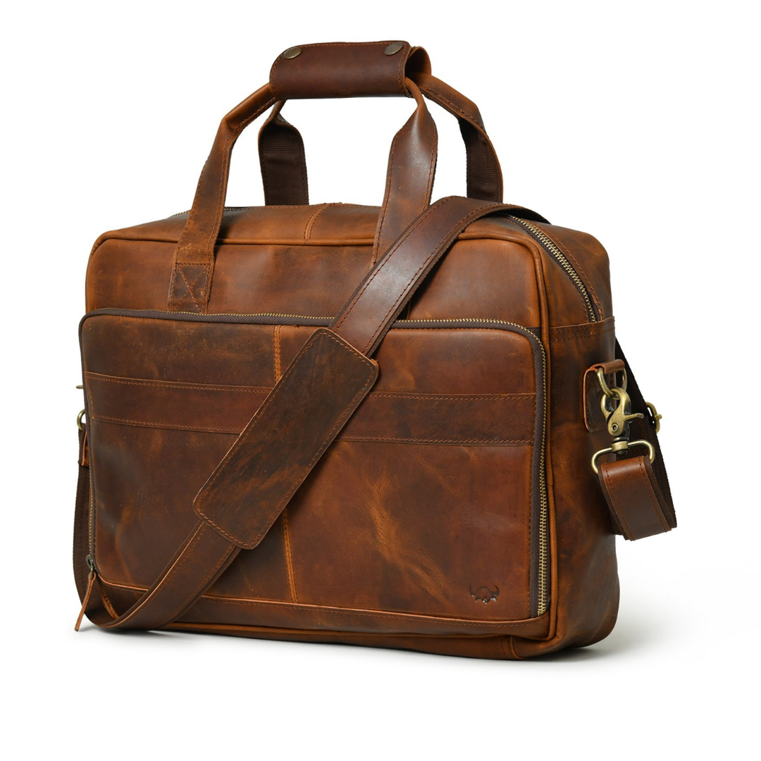 Buffalo Leather Laptop Briefcase (Serene Caramel)